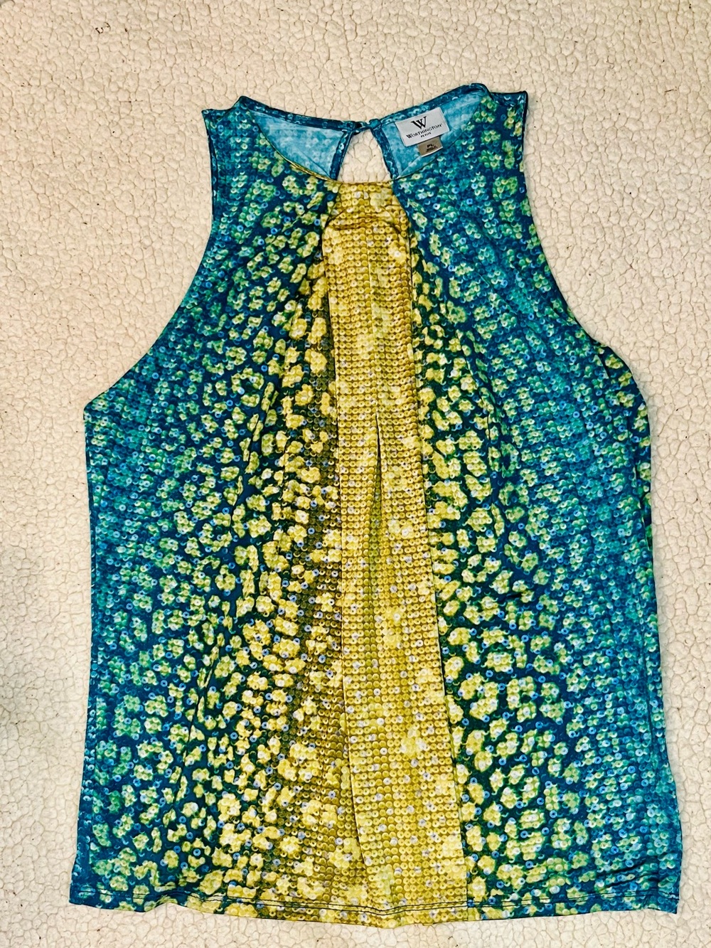 Worthington teal and Yellow Sequin-Accent Tank Top